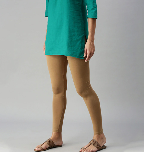 Women Beige Solid Ankle-Length Leggings